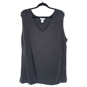 Avenue Black Sparkle Metallic Sleeveless V-Neck Top Plus Size 30/32 Party Glam